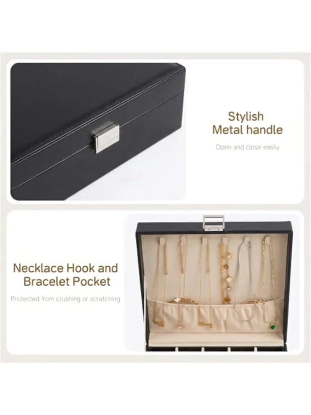 Locking Jewelry Box Organizer Mirror Earring Ring Necklace Storage Case Black